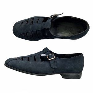MUNRO Suede Navy Huarache Fisherman Flat Single Buckle Sandals Shoes 8.5
